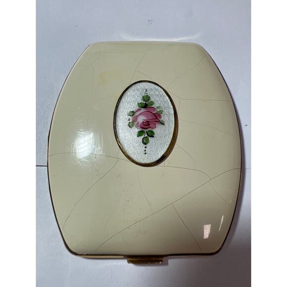 Vintage Bliss Brothers Cream enameled with rose accent. RARE. 1930s 3 inches